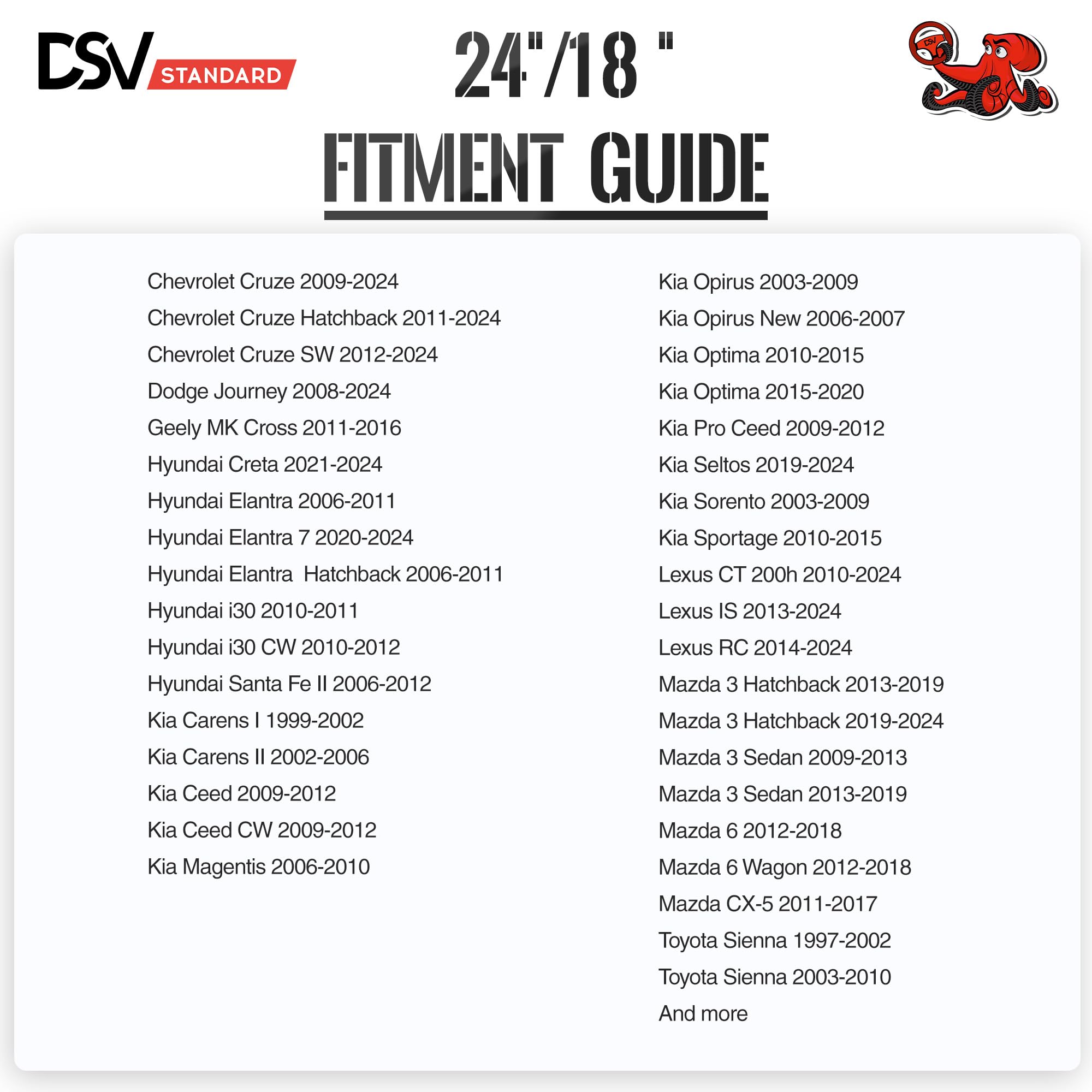 Oem Quality Windshield Wiper Blades, 24    And 18    Dsv Standard Car Wiper Blades With Universal U/J Hook, Automotive Replaceme