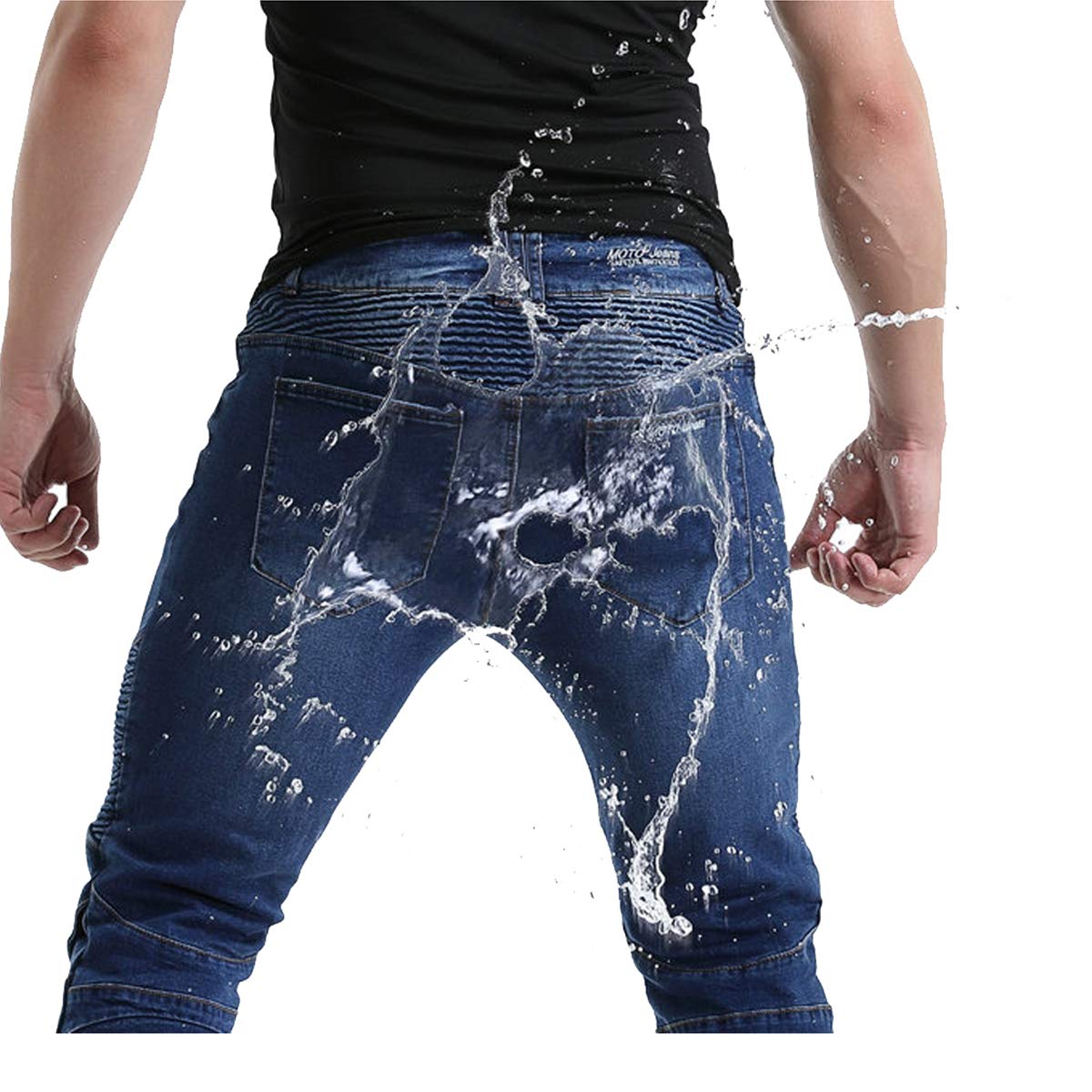 Takuey 2019 Waterproof Men Motorcycle Riding Pants Motocross Racing Jeans With 4 X Knee Hip Pads (S, Blue)