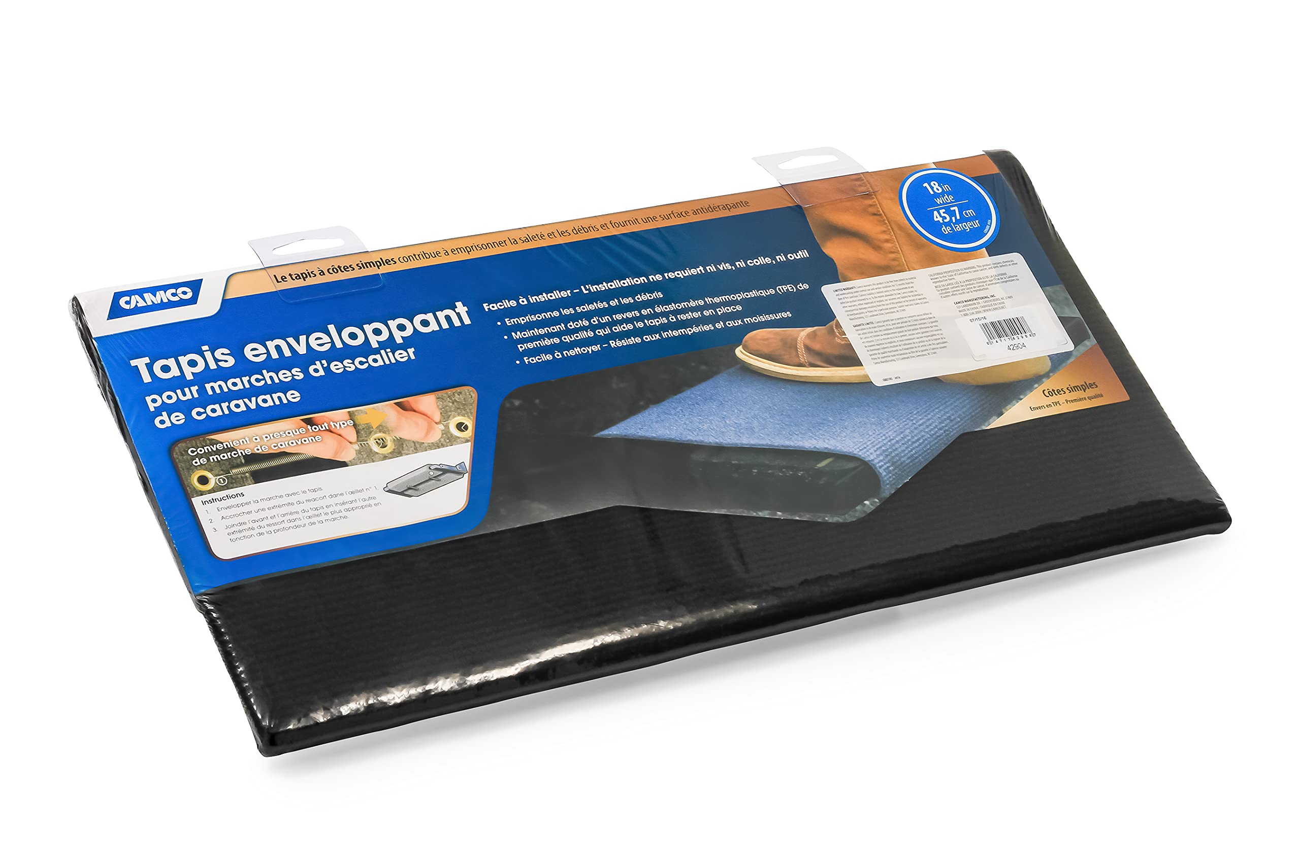 Camco Wrap Around Rv Step Rug | 17.5'' X 18'' | Black | 42904