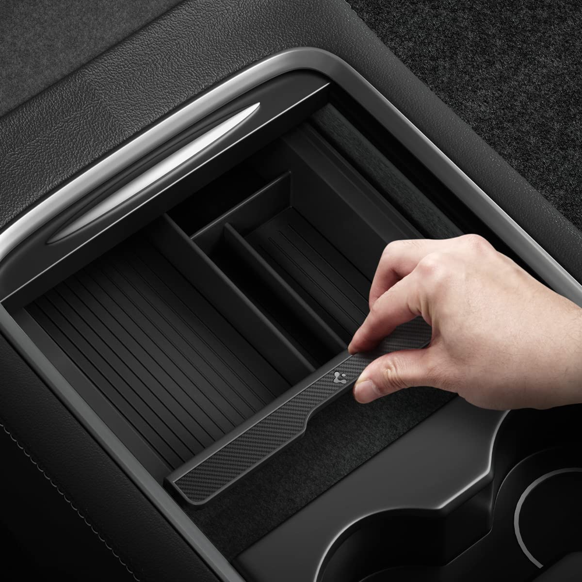 Spigen Center Console Organizer Tray Designed For Tesla Model 3 & Y 2025/2024/2023 With Smooth Slide Technology [Not Compatible With Tesla Model 3 2025/2024 Refresh (Highland)] (Carbon Edition)