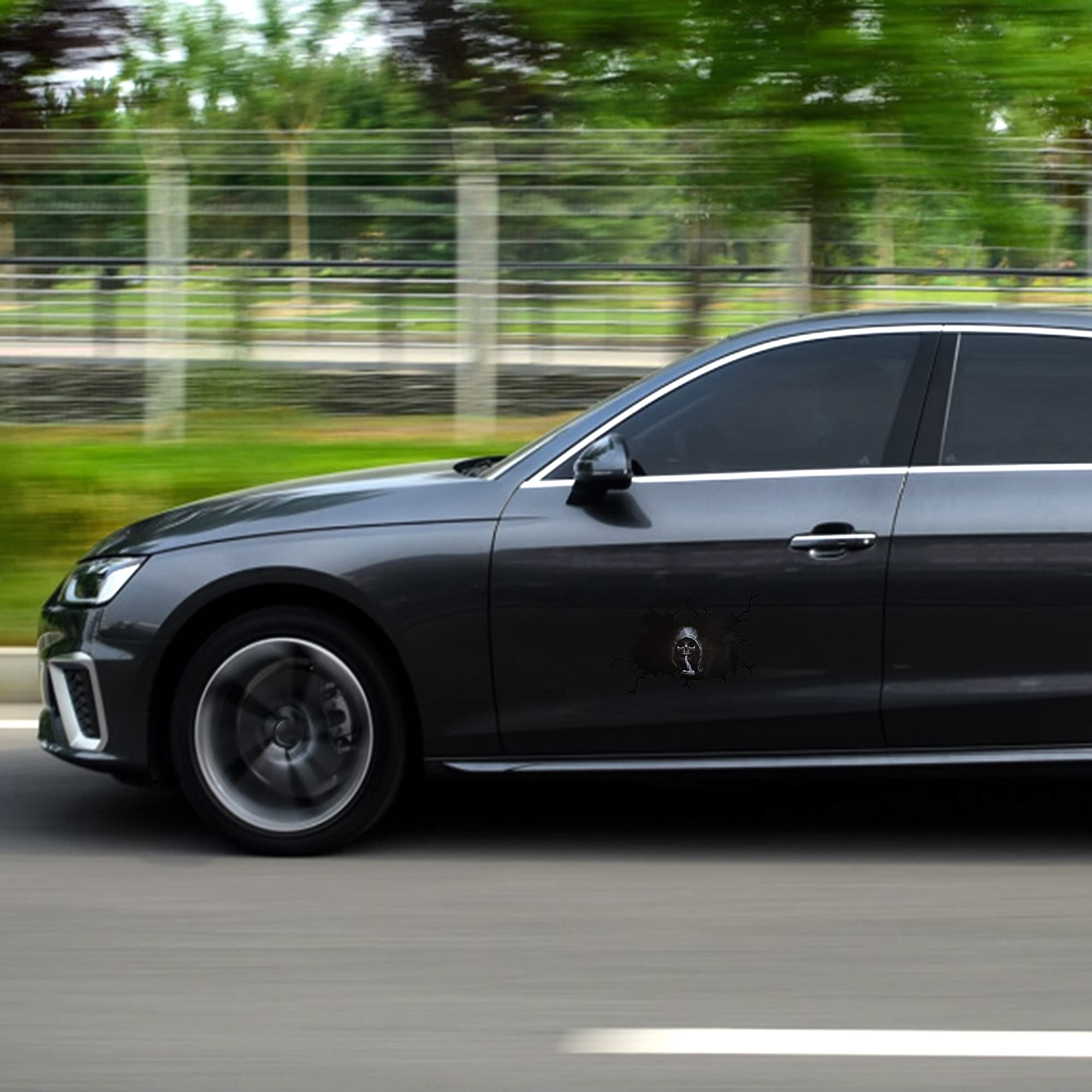 TOMALL 2pcs 3D Silent Skull Stickers for Car Halloween Theme Scary Grim Reaper Ghost Decal for Car Truck Window Windshield Door Trunk Wall Funny Self-Adhesive Creative Personality Decoration (29cm)