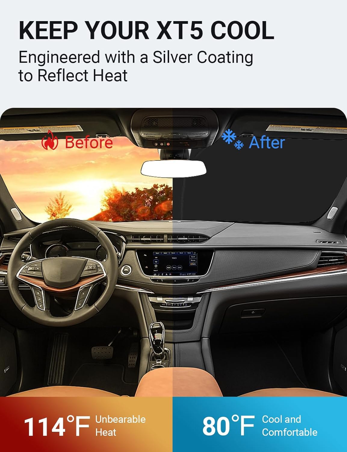 Proadsy 2025 Upgrade Windshield Sun Shade Custom Fit Cadillac Xt5 2017-2025 4-Layer Foldable Front Sunshade Protector Sun Visor