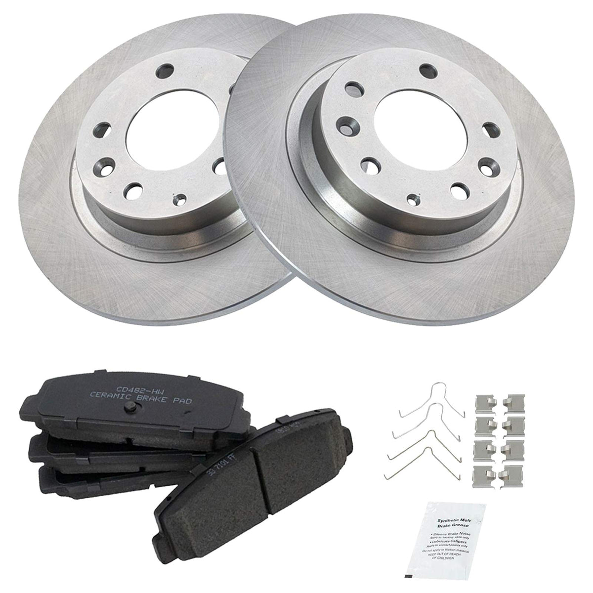 Trq Rear Brake Pad & Rotor Kit Brake Pads Brake Rotor Ceramic Compatible With 2003-2005 Mazda 6 2003 Protege