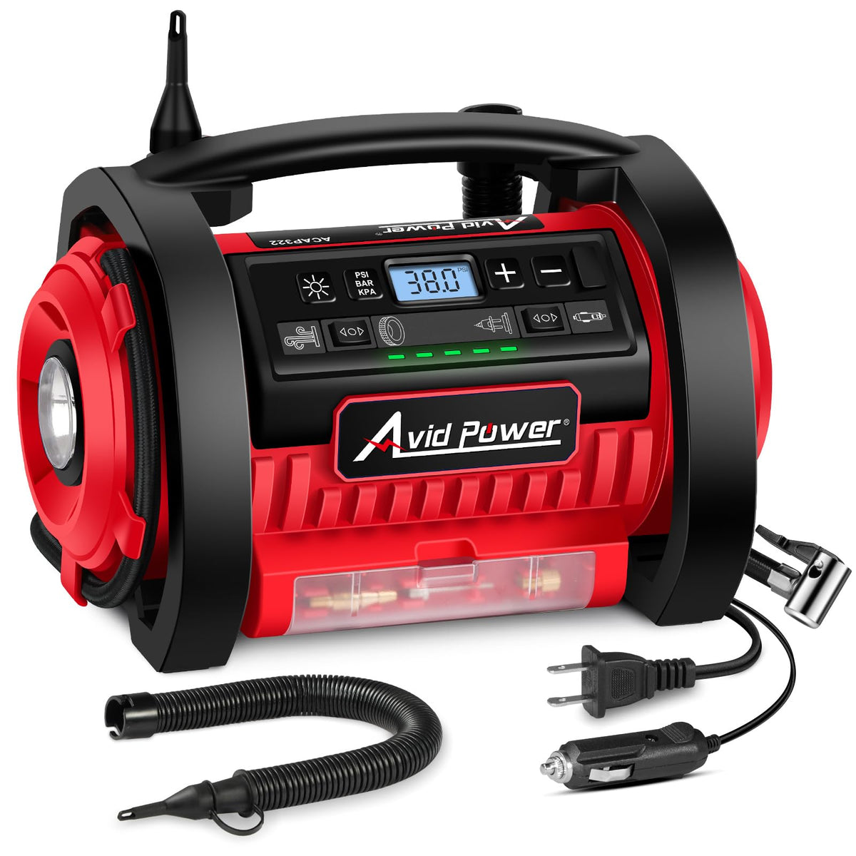Avid Power Tire Inflator Portable Air Compressor, 12V Dc / 120V Ac Car Tire Pump, Air Mattress Pump With Inflation And Deflation