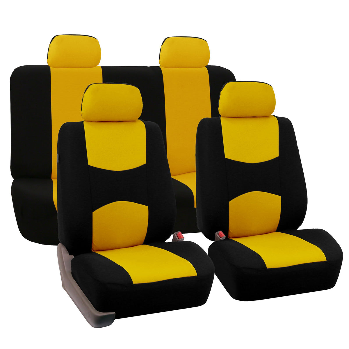 Fh Group Flat Cloth Seat Covers Front Seat And Solid Rear Bench Full Set With Gift - Universal Fit For Cars, Trucks & Suvs (Yell