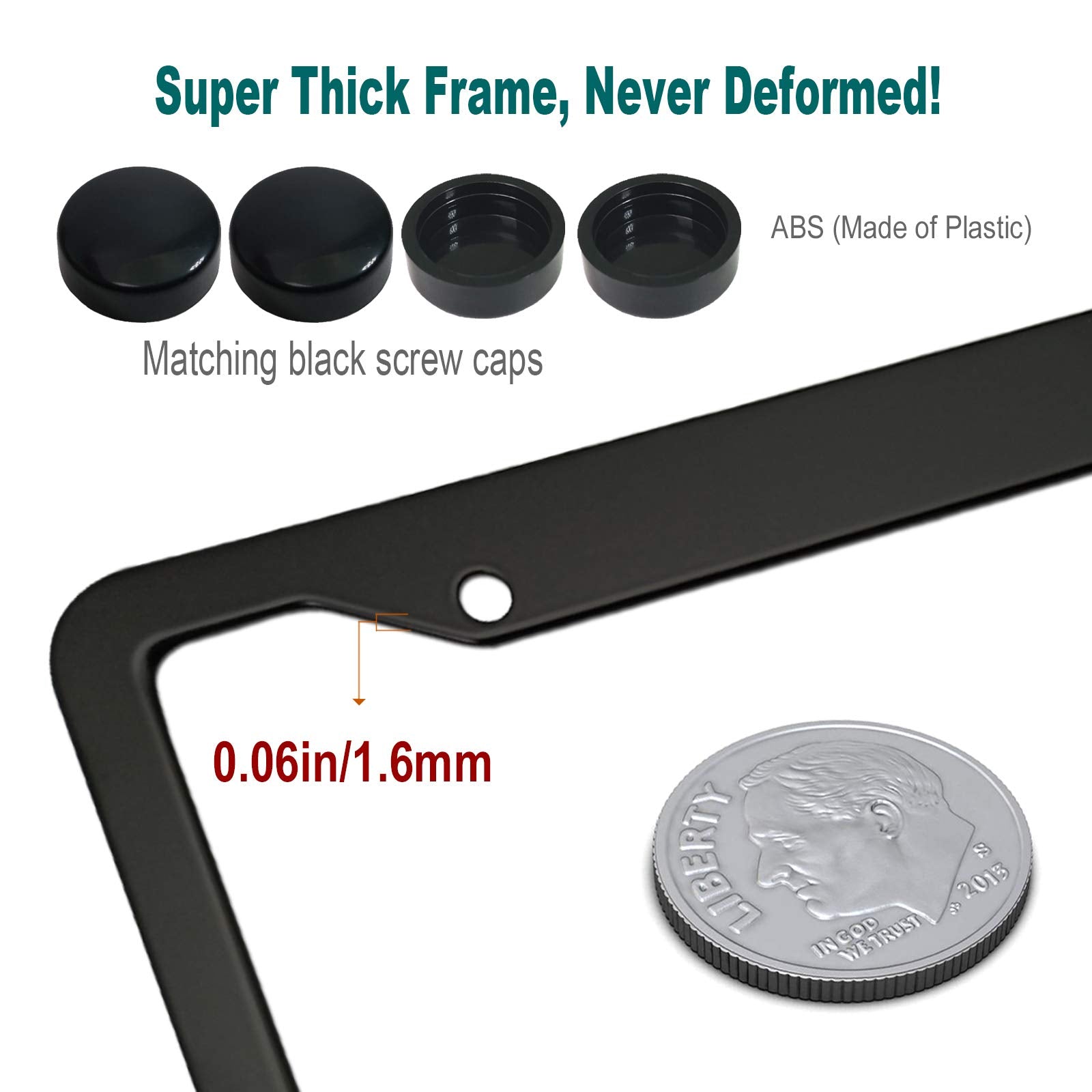Aootf Black Aluminum License Plate Frames- Heavy Duty Car Tag Cover With Screw Caps, 2 Pack Front & Rear Holders For Women/Men,
