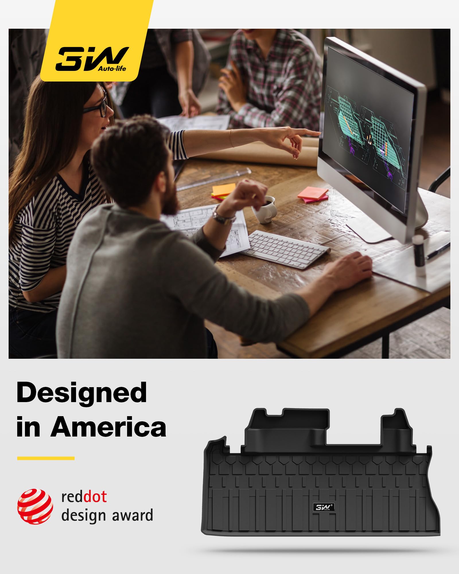 3W Cargo Liner Fit 2021-2024 2025 Toyota Sienna(With Spare Tire), Tpe All Weather Custom Fit Trunk Mat For Toyota Sienna, Black