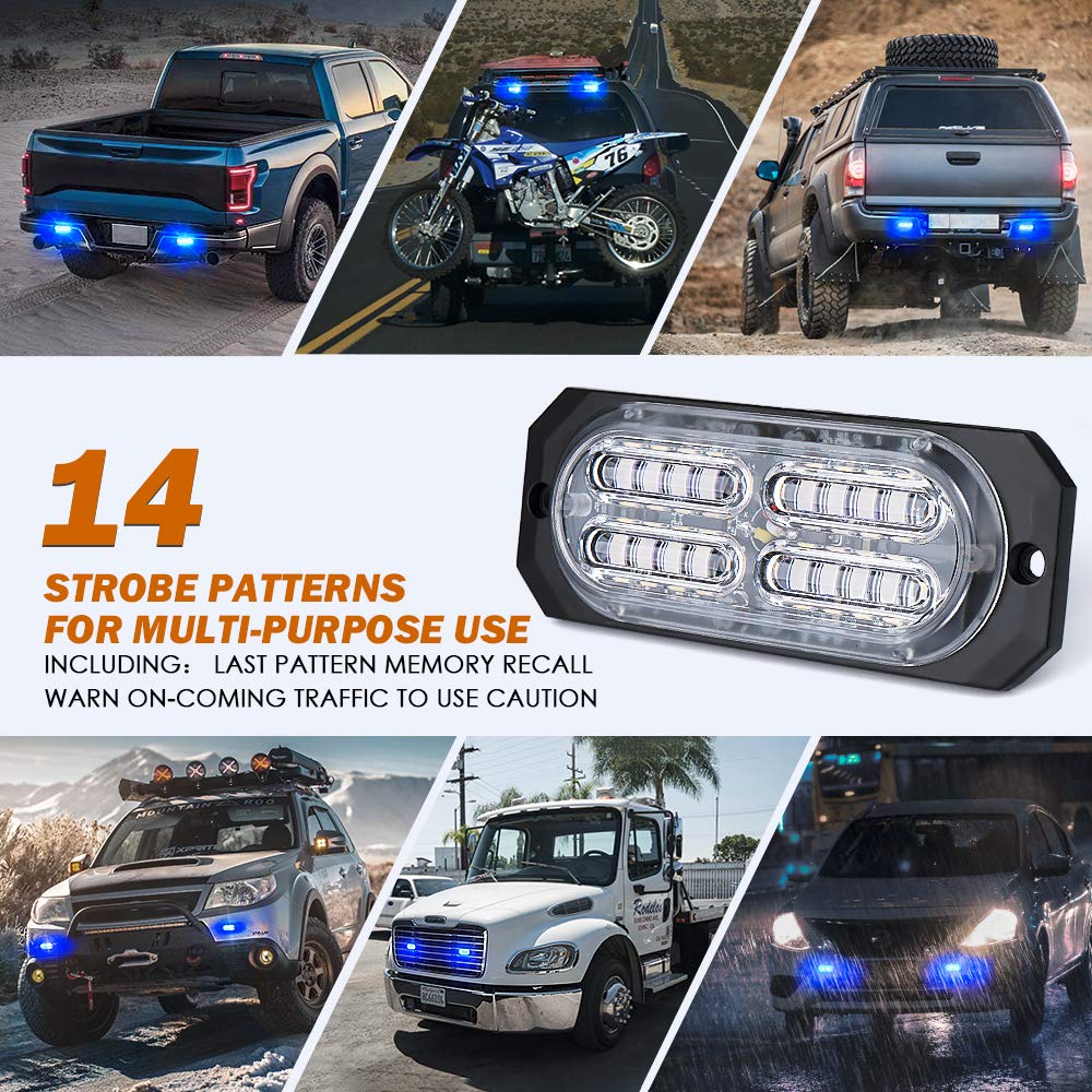 Xprite Blue 20 Led Surface Flush Mount Grille Strobe Flashing Lights Kit, Deck Dash Grill Side Marker Emergency Warning Hazard P