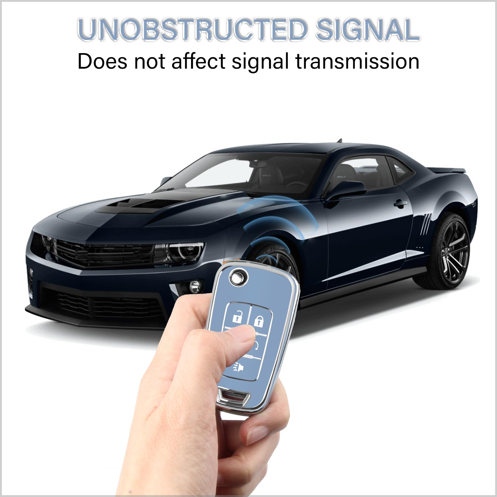 Qbuc For Chevy Key Fob Cover With Leather Keychain Chrome Silver Trim Soft Tpu Compatible With 2010-2019 Chevy Equinox Malibu Im