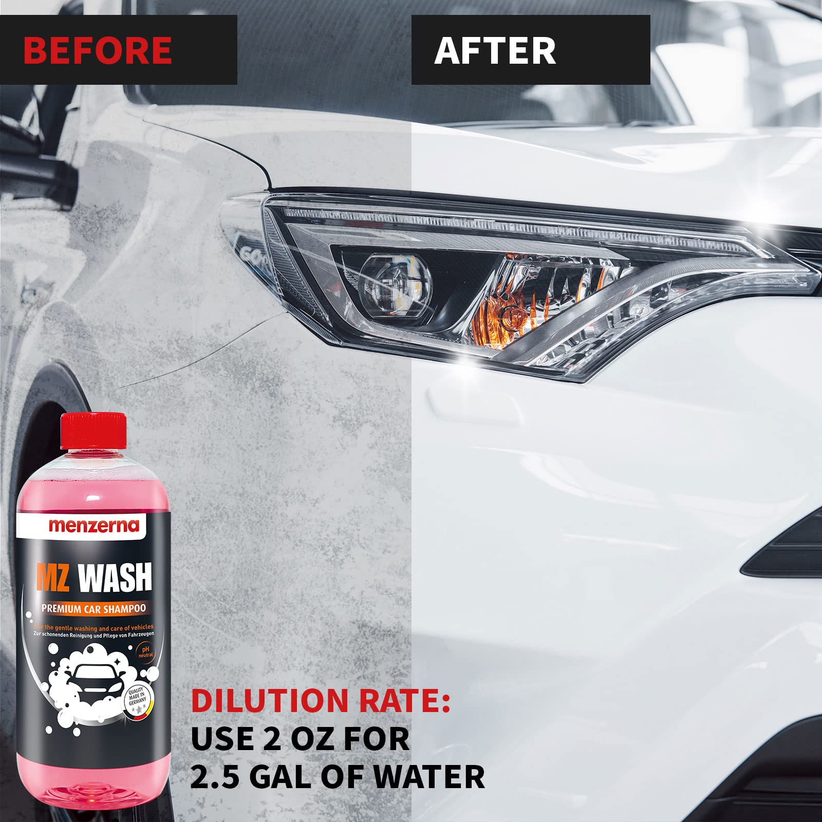 Menzerna ''Mz Wash'' I Car Wash 1L I Premium Car Shampoo To Remove Dust, Dirt And Grime I Car Soap To Prep For Buffing & Polishi