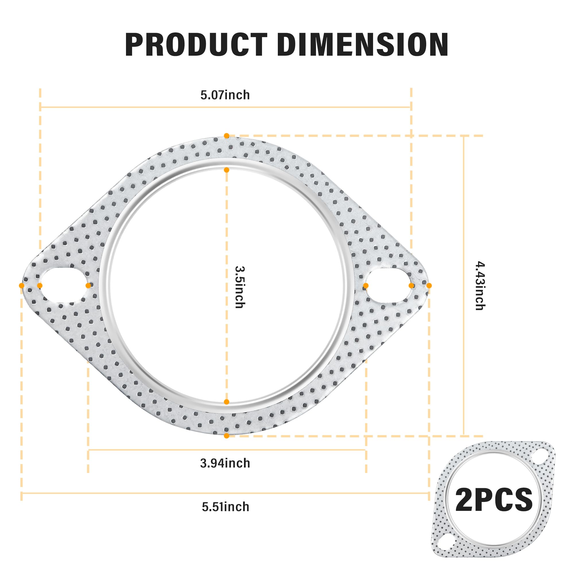 2Pcs Car Exhaust Gasket,3.5'' 2-Bolt Exhaust Flange Gasket Car Accessories,Professional Exhaust Manifold Gasket Made Of High Tem