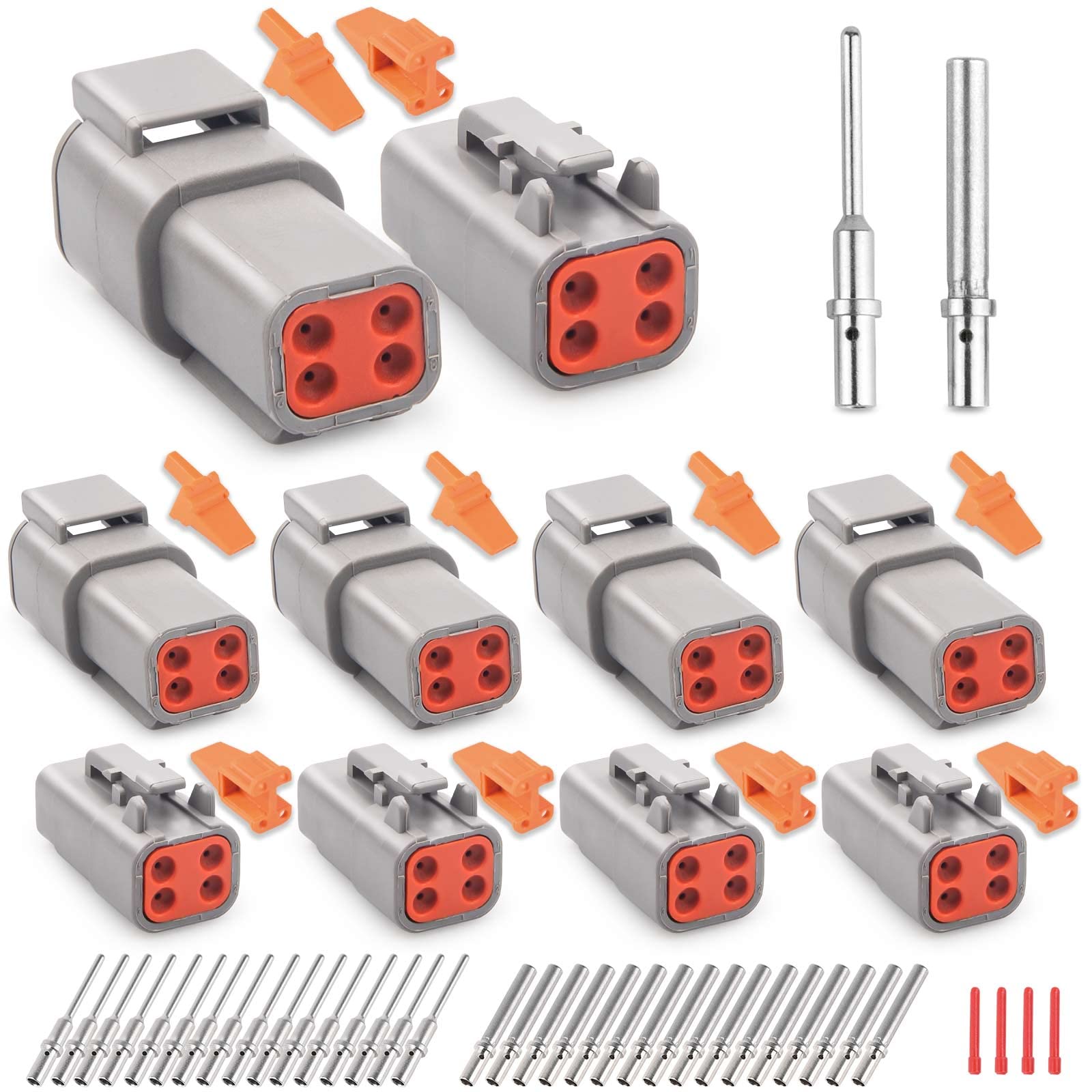 JRready Deutsch DTM 4 Pin Connectors 4 Kits, Waterproof Electrical Wire Connectors with Size 20 Solid Contacts 20-22AWG, ST6330-