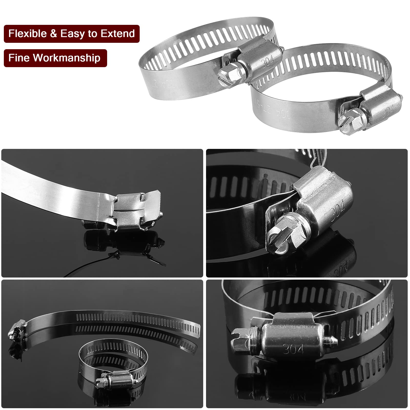 Auvotuis 12Pcs Stainless Steel Hose Clamps, 3/4 To 1-1/2 Inch Adjustable Worm Gear Hose Clamps For Fuel Line, Automotive Plumbin