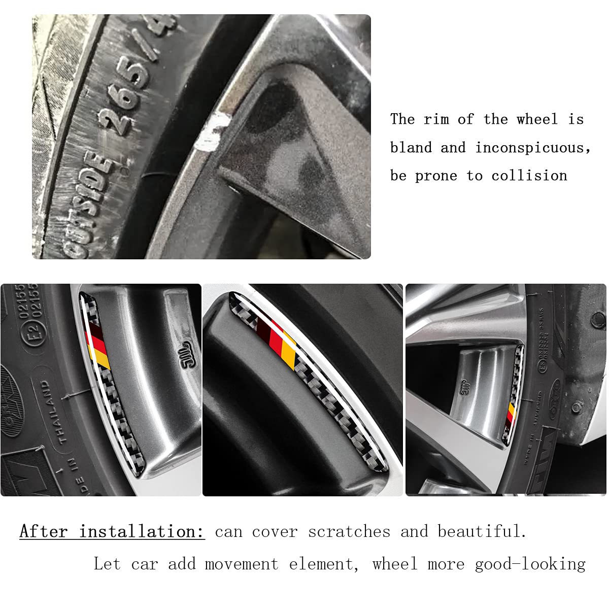 Muekzru 4Pcs Universal Wheel Sticker,3D Tricolor Flag Emblem Badge For All Models,Universal Carbon Fiber Wheel Protection,German