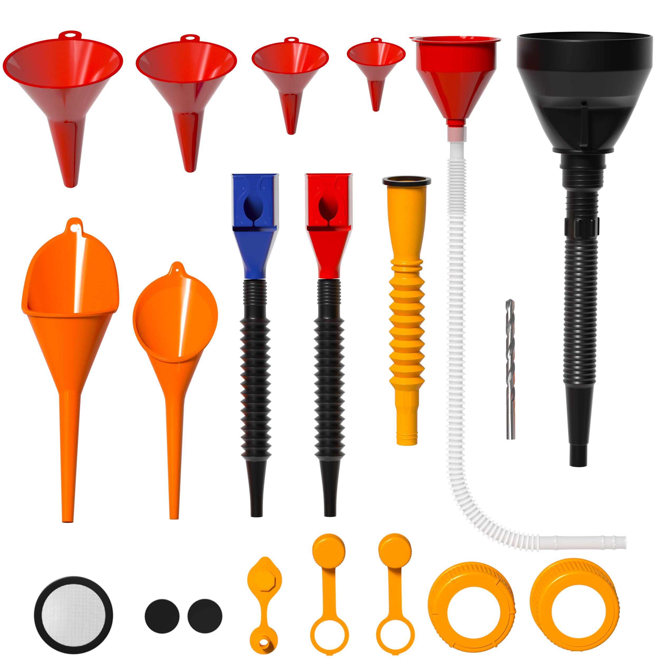 KJE 19 Pcs Automotive Funnel Set, Spout Replacements, Plastic Wide Mouth Transmission Funnels, Flexible Oil Funnel Kit for Autom