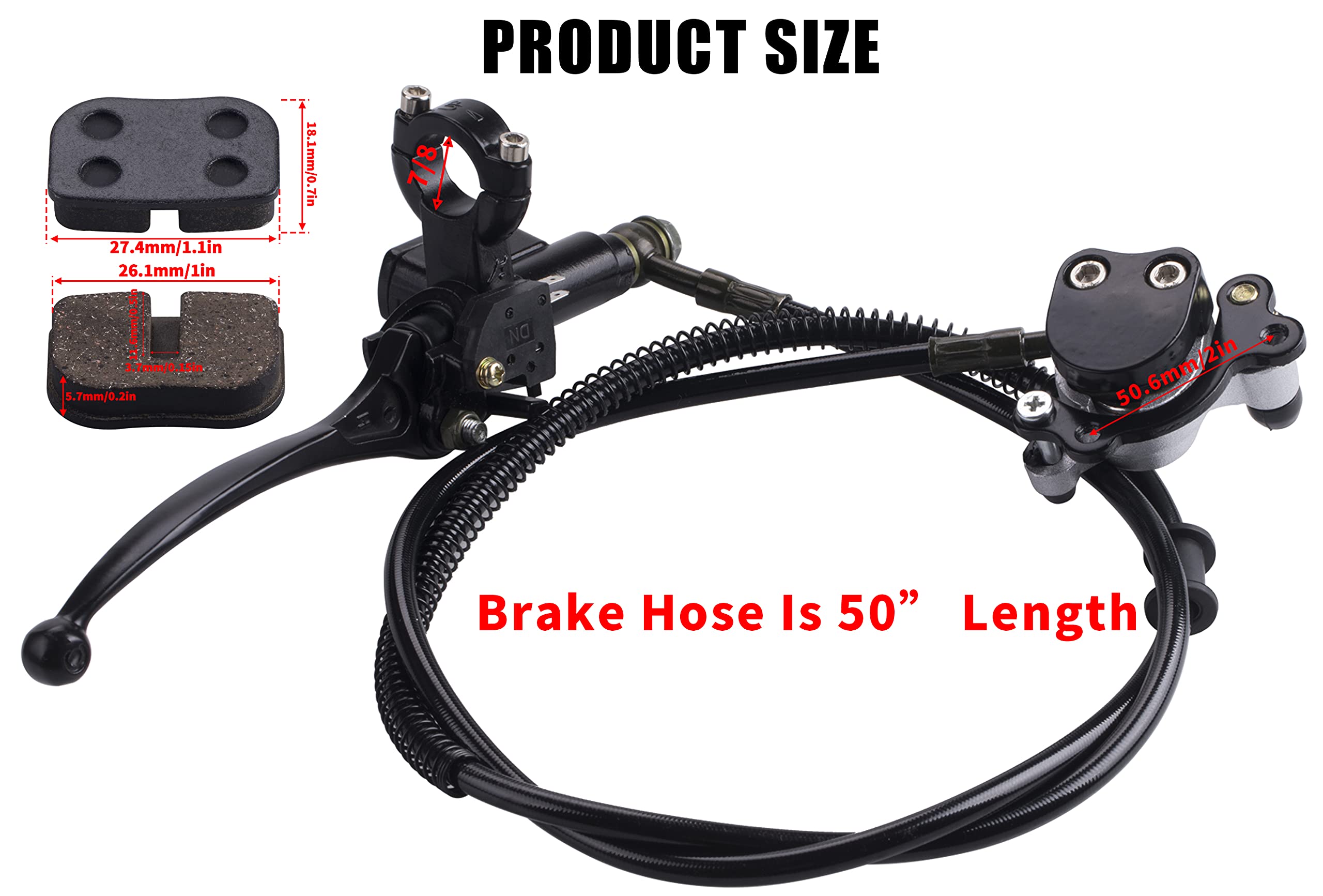 Mwmnun Motor Upgraded Hydraulic Brake System The Left Of The 7/8' Handlebars 50 Inch Hose Compatible With Mini Bike Baja Doodlebug Db30 Minibikes Go Karts