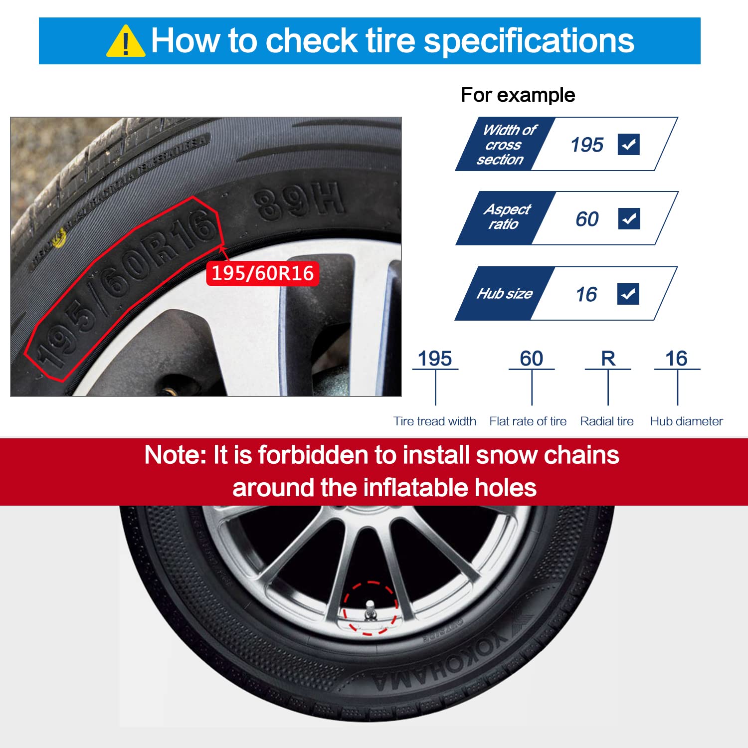 Agnuk Thickened Snow Chains, 6 Pack Tire Chains For Truck Suv In Snow, Ice, Sand And Mud (Tire Width 195-225Mm)
