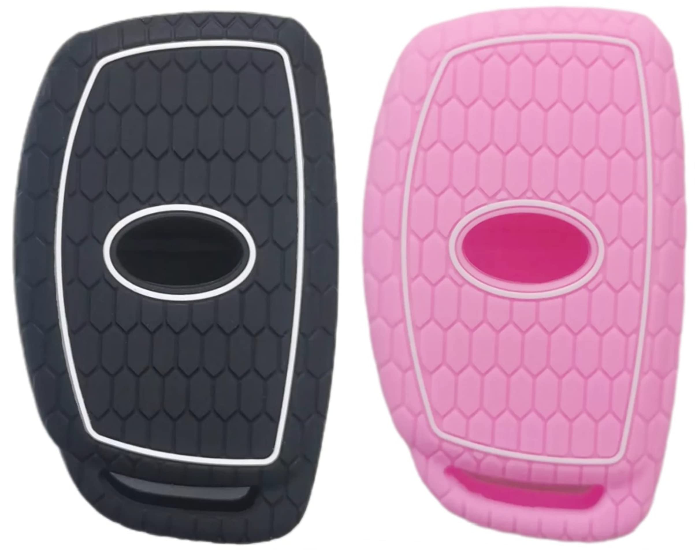 Reprotecting Silicone Rubber Key Fob Cover Compatible With 2016-2021 Hyundai Elantra Elantra Gt Ioniq Sonata Tucson Sy5Mdfna433«Not For Keys With Eject/Fold Buttons» (4 Button Smart Key, Black Pink)