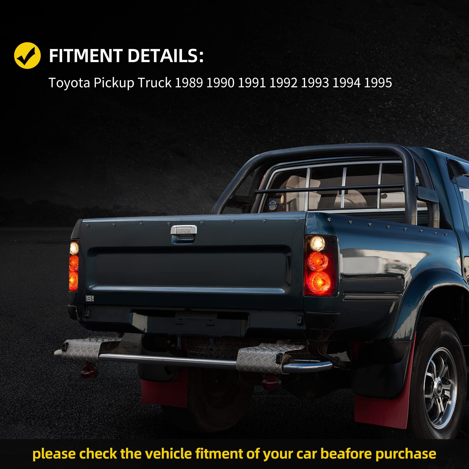 DWVO Taillight Assembly Tail Lamps Compatible with 1989 1990 1991 1992 1993 1994 1995 Pickup Truck 89-95 Rear Tail Lights Black Smoke Lens