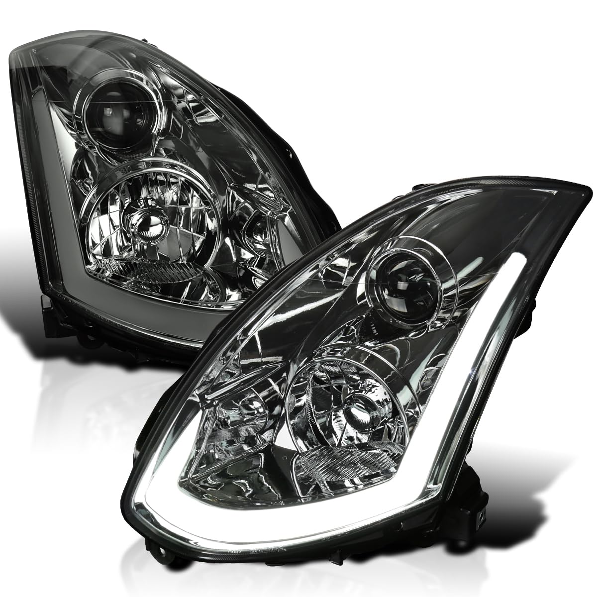 Spec-D Tuning Integrated Led & Signal Smoke Lens Projector Headlights Compatible With 2003-2007 Infiniti G35 Coupe, Left + Right
