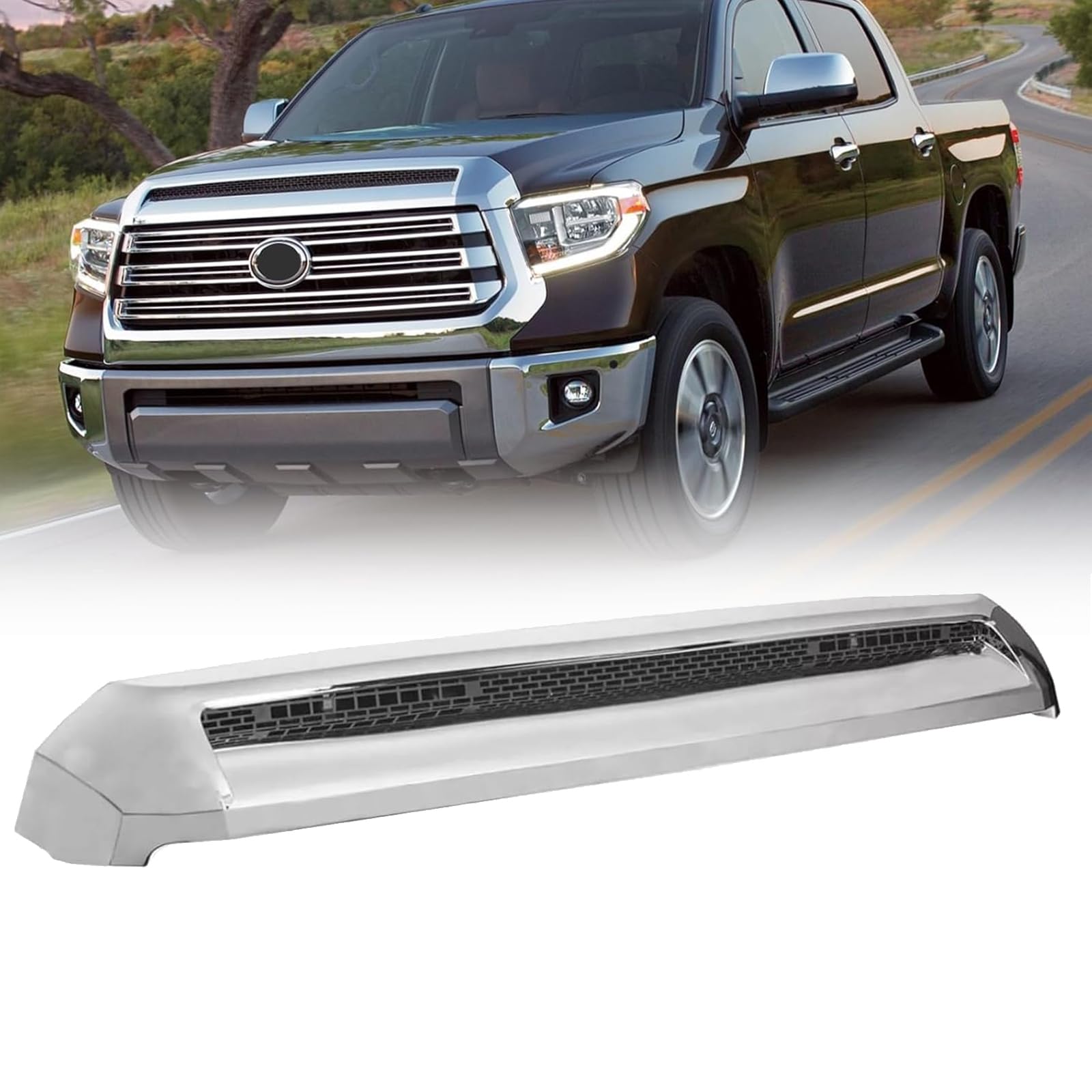 Collect Light Front Upper Hood Bulge Molding Grille Trim For Toyota Tundra 2014-2021 Front Upper Grille Hood Scoop (Chrome)
