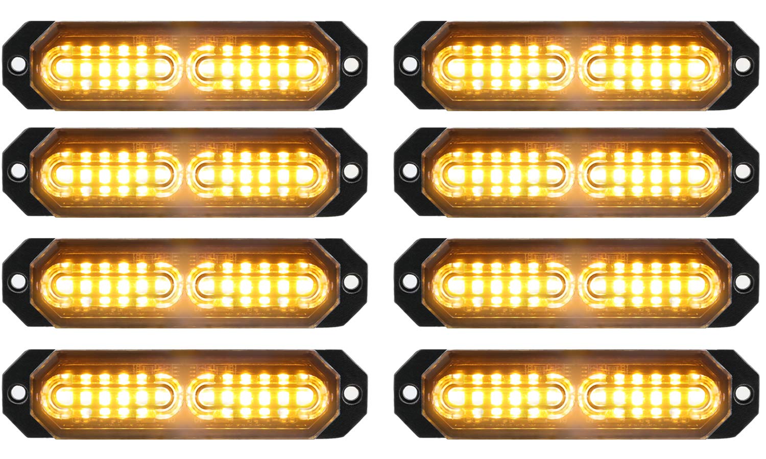 Aspl 8Pcs Sync Feature Ultra Slim 12-Led Surface Mount Flashing Strobe Lights For Truck Car Vehicle Led Mini Grille Light Head E