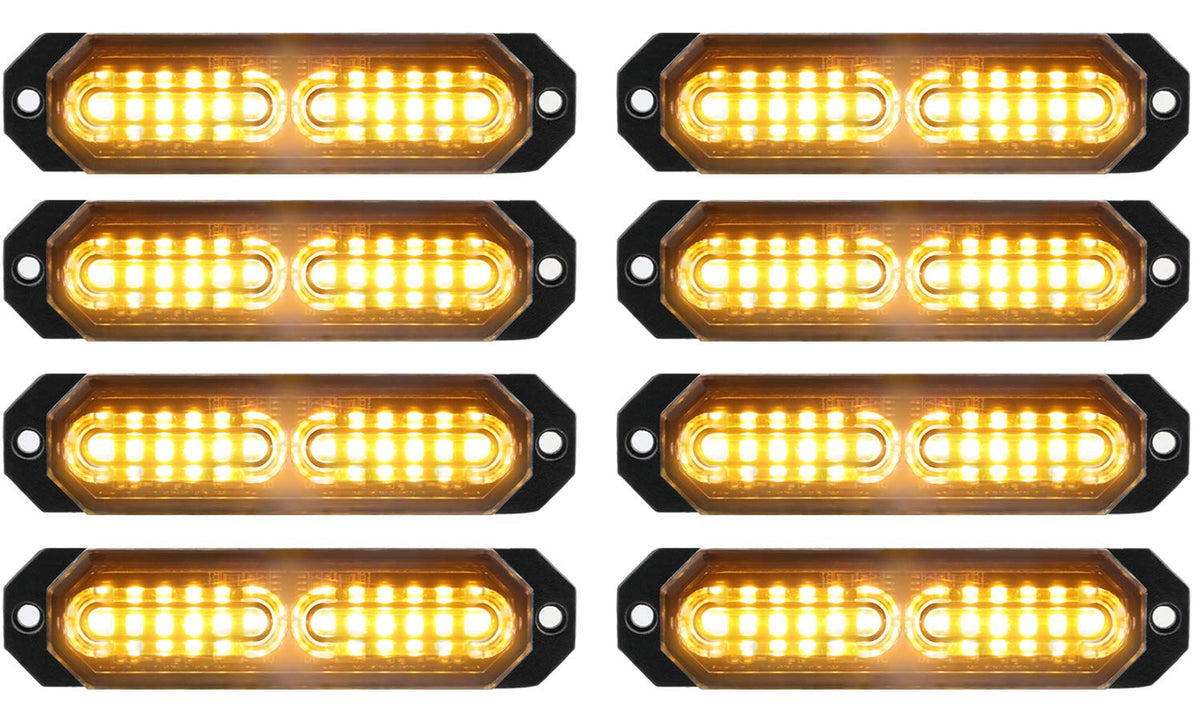 Aspl 8Pcs Sync Feature Ultra Slim 12-Led Surface Mount Flashing Strobe Lights For Truck Car Vehicle Led Mini Grille Light Head E