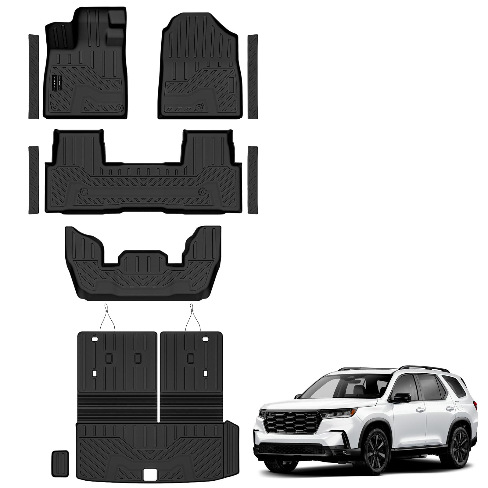 Auxko All Weather Floor Mats Cargo Mat with Backrest Mat for 2023-2025 Honda Pilot TPE Liners Accessories Guard Odorless Anti-Sl