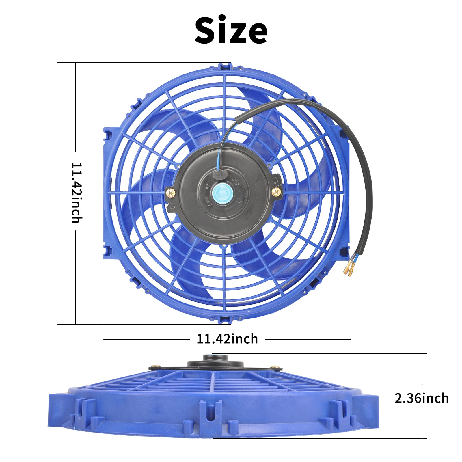 Fgjqefg 10 Inch Universal Slim Fan Push Pull Electric Radiator 12V 80W High Performance Cooling Fan Mount Kit Blue 2 Pcs