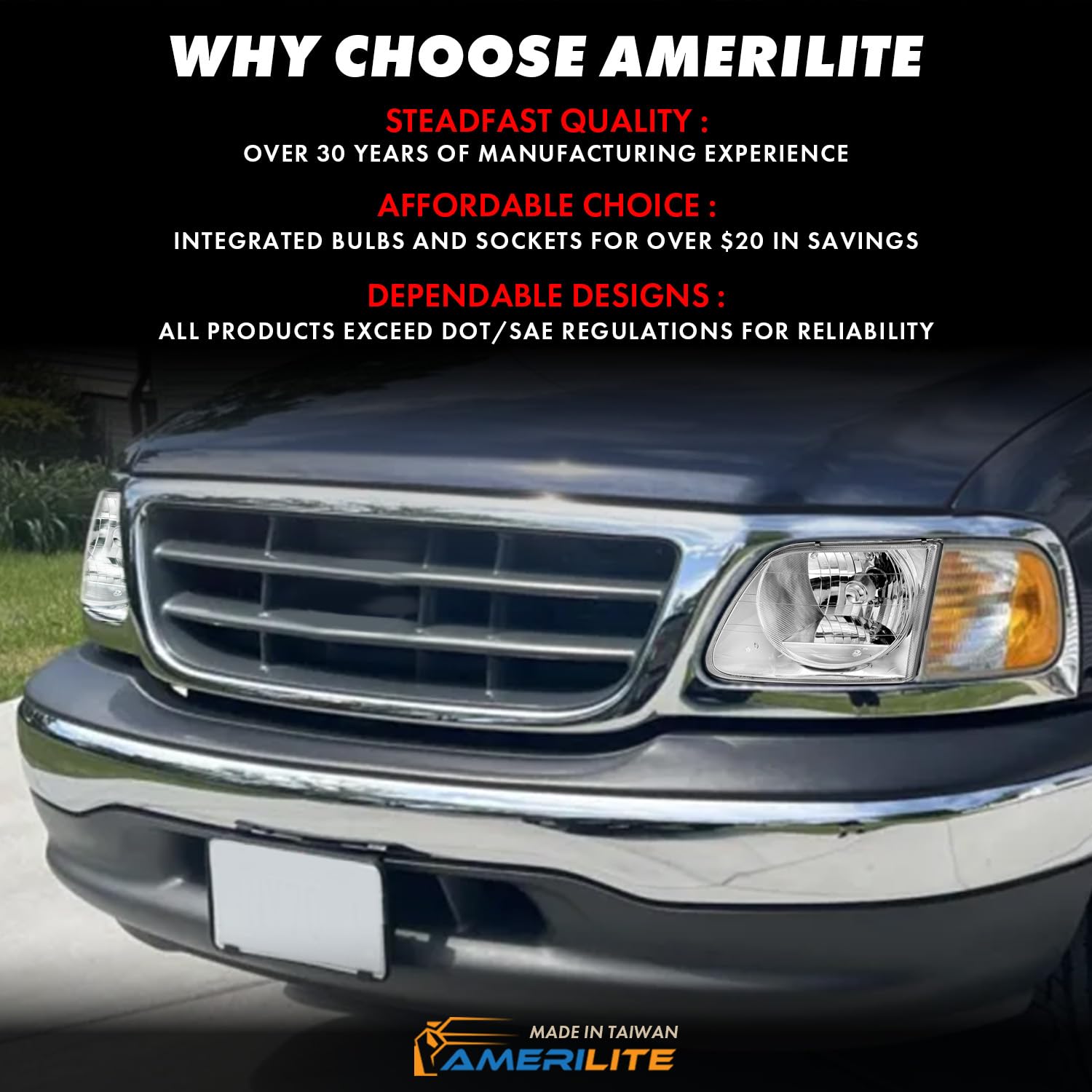 Amerilite Headlights Lighting Style Set For Ford F-150 / Expedition - Passenger And Driver Side