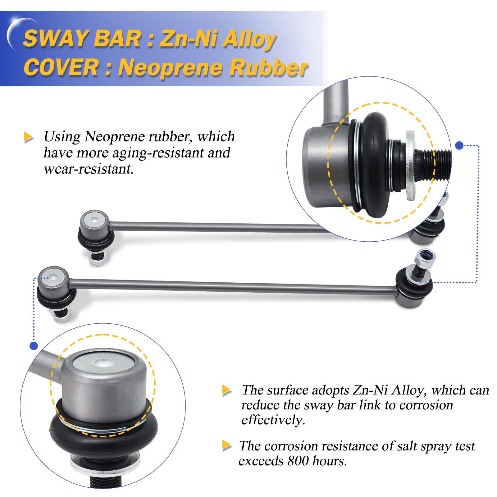 K750043 Zinc-Nickel Alloy Front Stabilizer Sway Bar Links For 06-18 Toyota Rav4 Prius Plug-In Prius V Corolla Im/Lexus Ct200H Hs