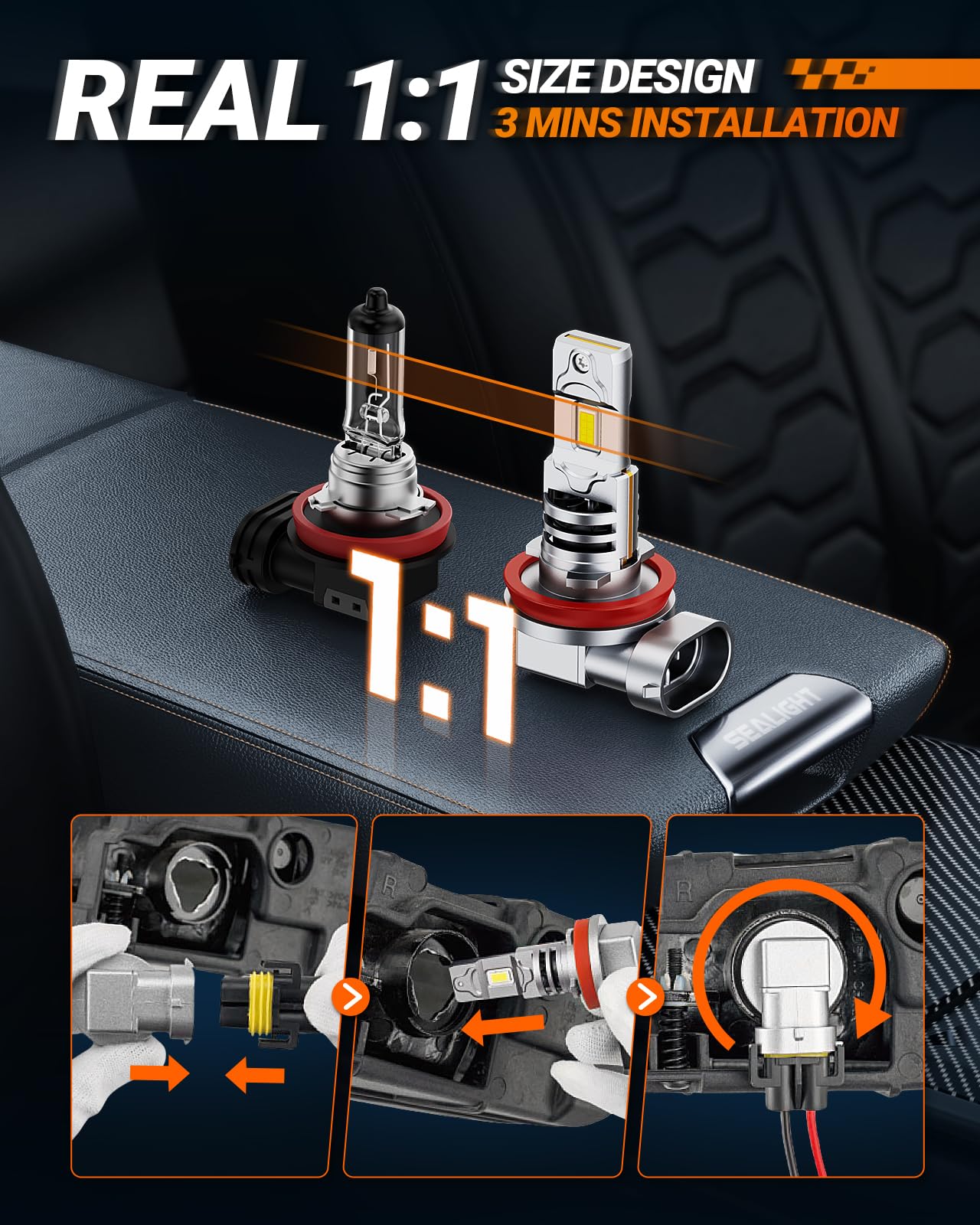 Sealight H11 H8 H16 Led Fog Light Bulb, 1000% Brightness Fog Lamp 6500K White Light, 1:1 Design H8 H11 Fog Light Bulbs Led With