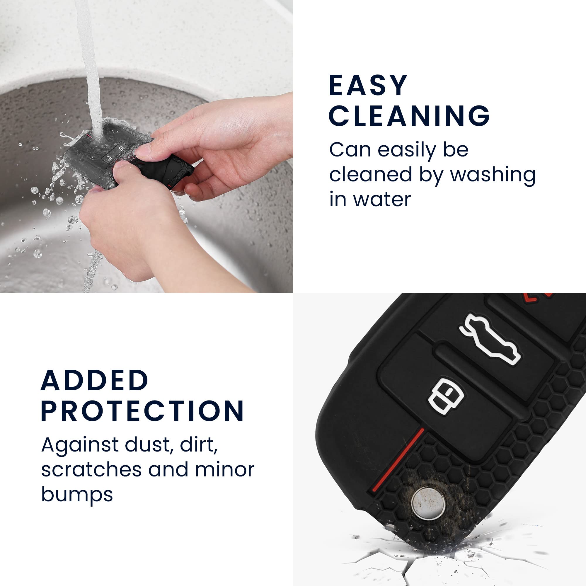 Kwmobile Car Key Cover Compatible With Audi 3 Button Flip Key Key Cover - Silicone Protective Car Key Fob Case - Black/Blue