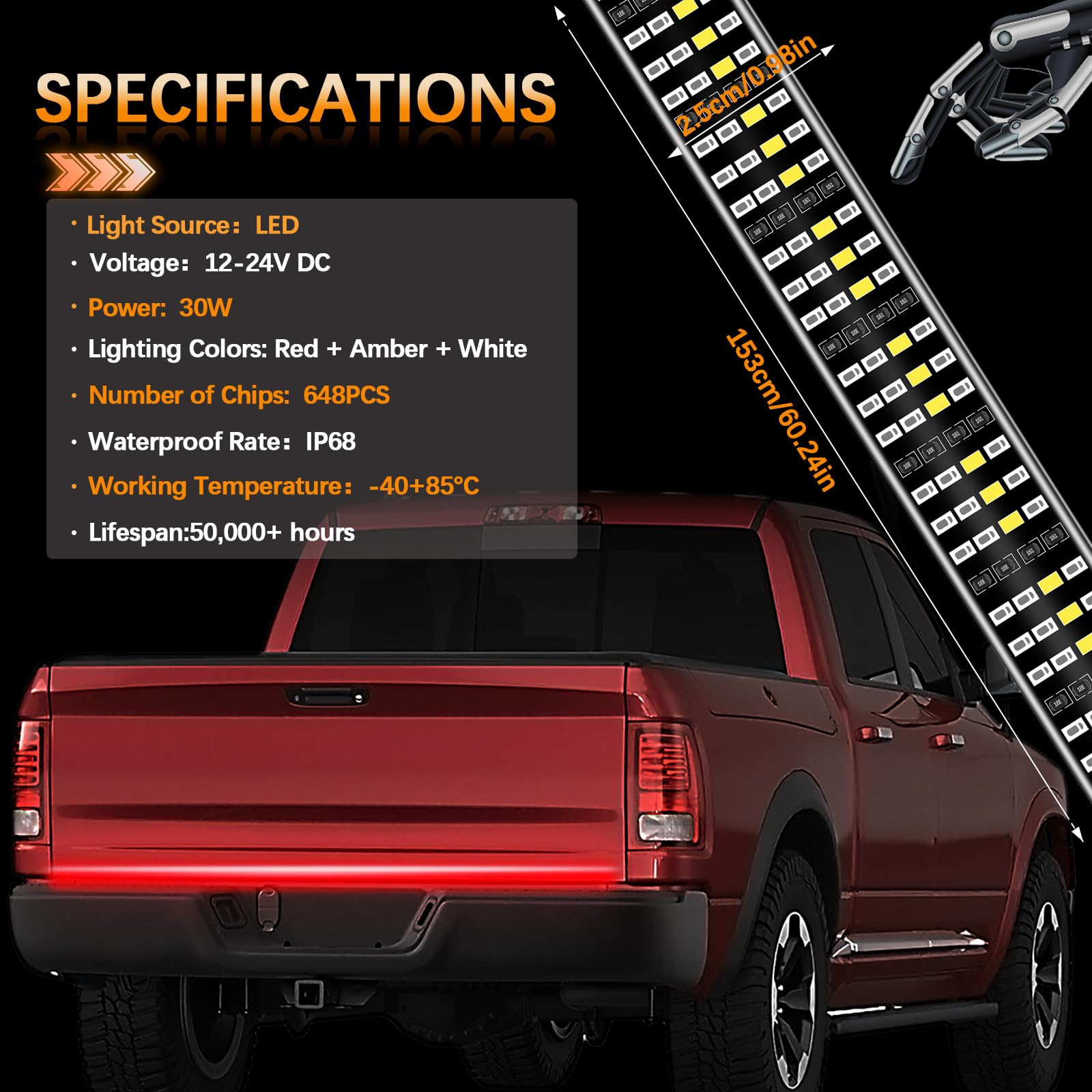 Amexmart 60 Inch Tailgate Light Bar Quad Row Led Tail Light Strip With Running Brake Reverse & Left Right Turn Signal