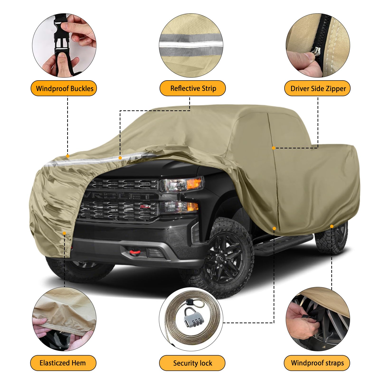Waterproof Truck Covers Replace for Ford F150 / Dodge Ram 1500 CrewCab 6.5 ft, Multilayer Heavy Duty with Cotton Liner Truck Cov
