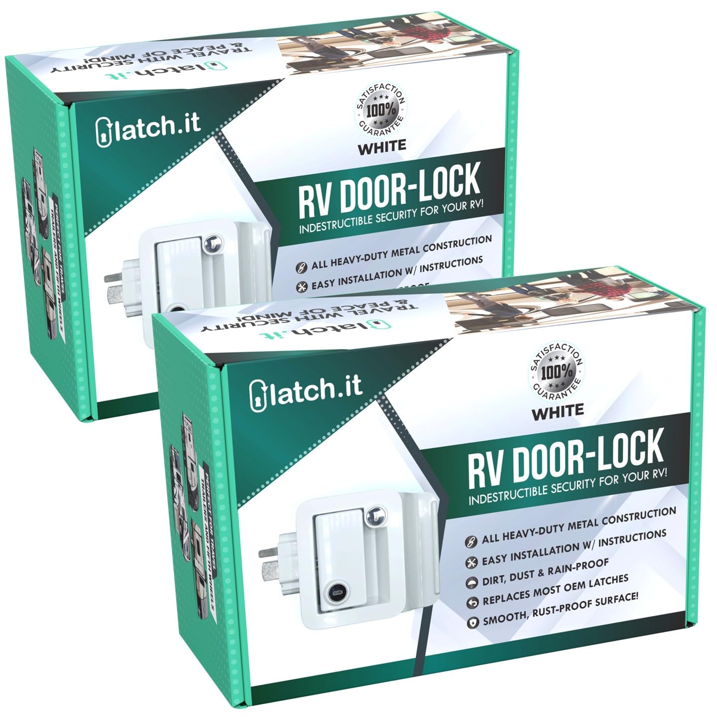 Latch.It White Rv Door Latch | 2 Keyed Alike Rv Door Locks For Travel Trailers | 100% Metal Camper Door Lock W/ 4 Keys | Easy-To