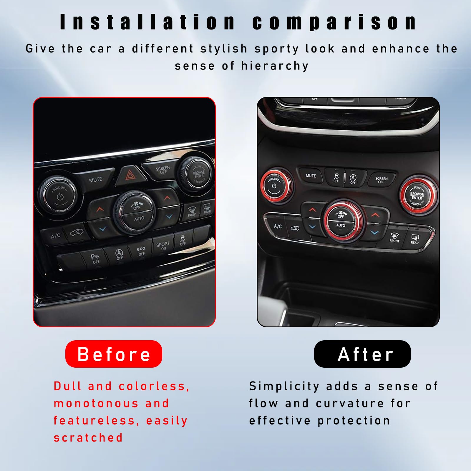 Dickno 3Pcs Air Conditioner Switch Button Knob Cover, Aluminum Alloy A/C Decal Trim Rings Compatible With Challenger Durango 201