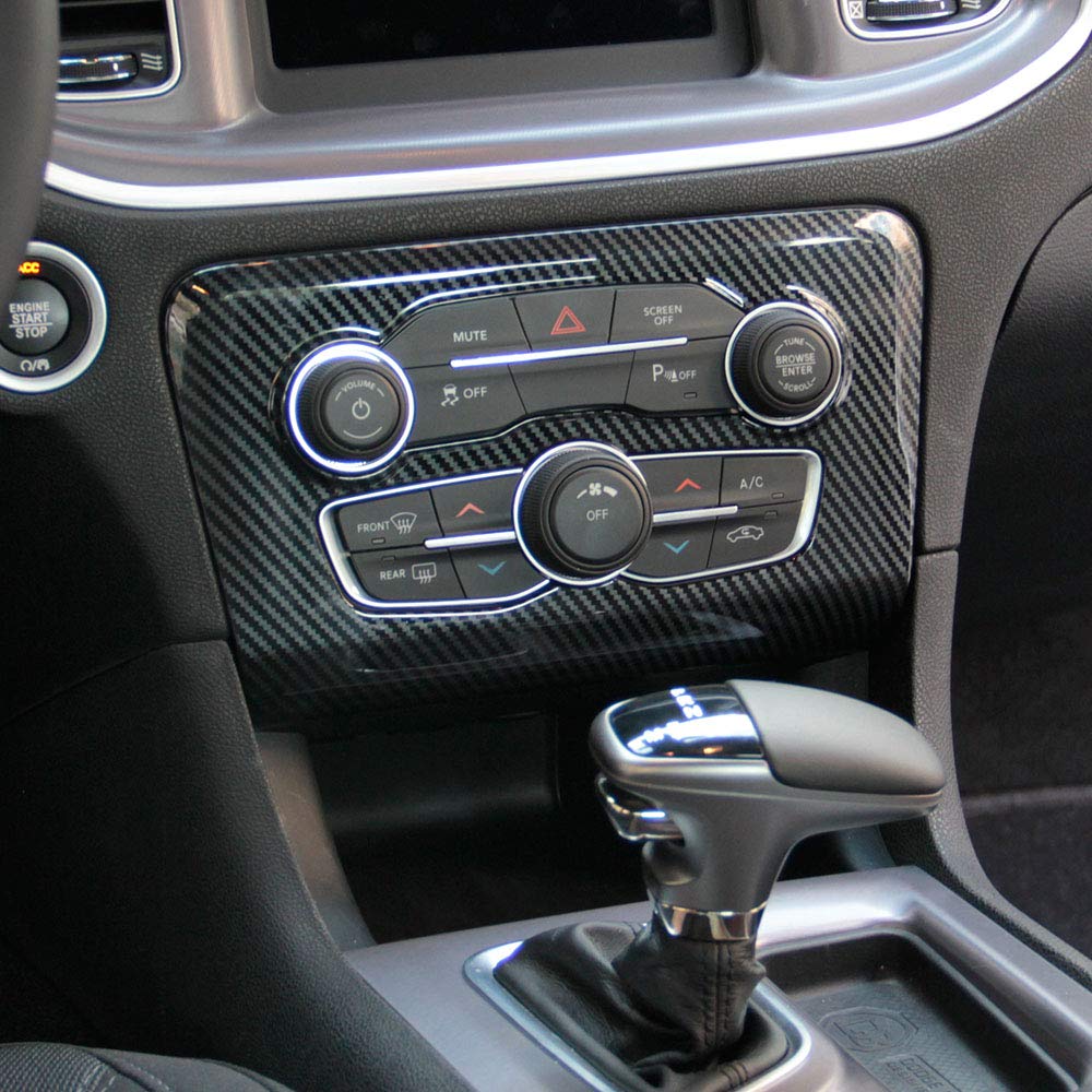Crosselec Carbon Fiber Central Control Air Conditioning A/C Panel Cover Tirm For Dodge Charger 2015+ (Black)