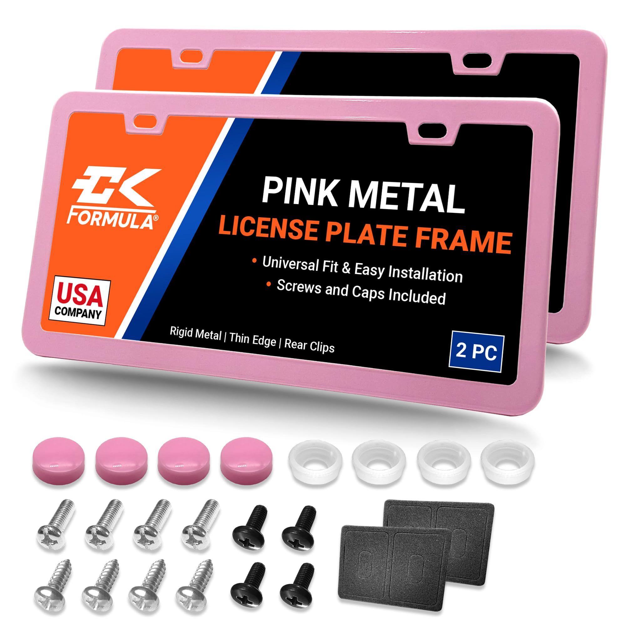 Pink License Plate Frames - 2 Pack, Metal Car Plate Frame, Cute Pink License Plate Frame For Women, Girly License Plate Holder,