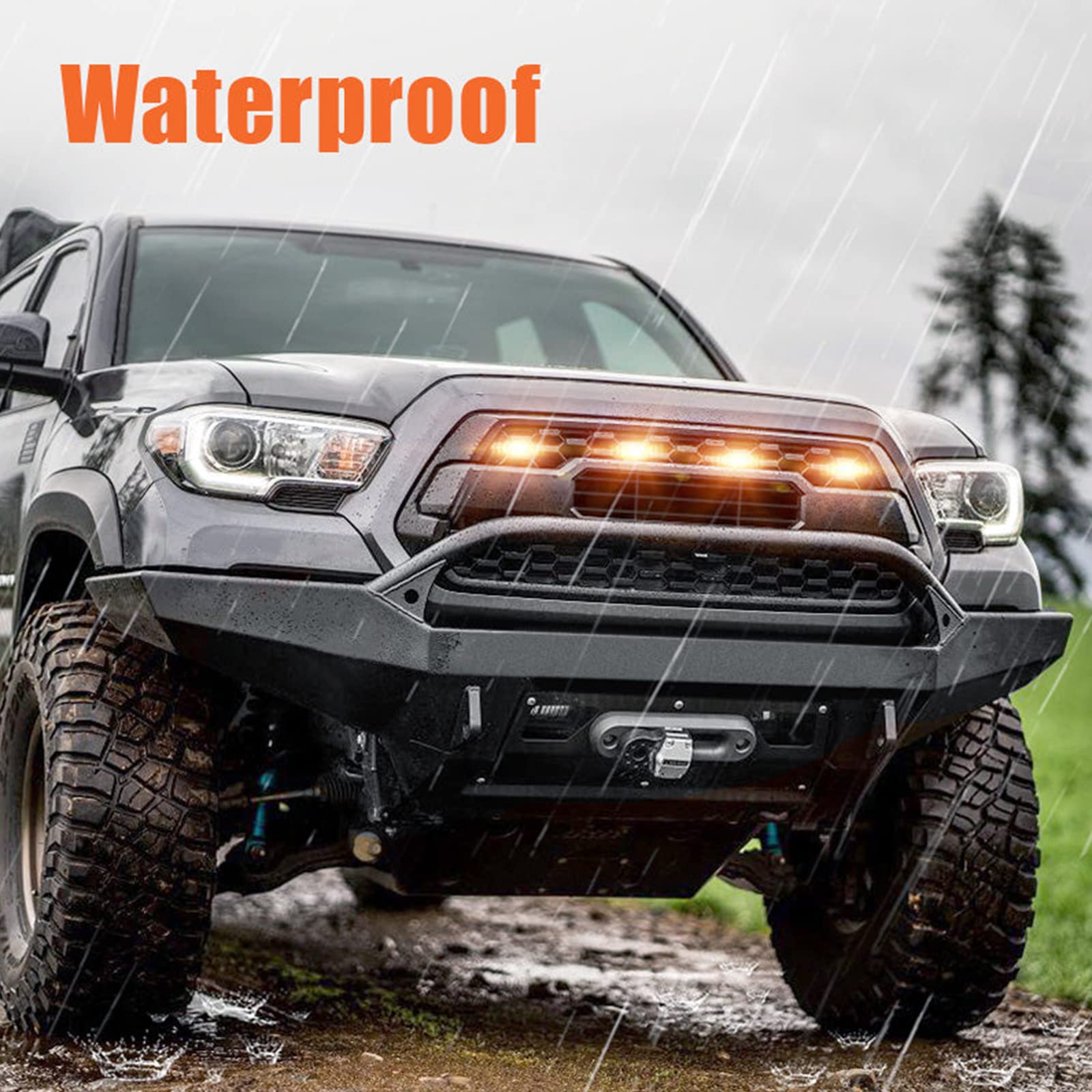 Led Grill Lights For 2016-2022 Aftermarket Toyota Tacoma Trd Pro Grille With Harness & Fuse(Amber Light With Black Housing)