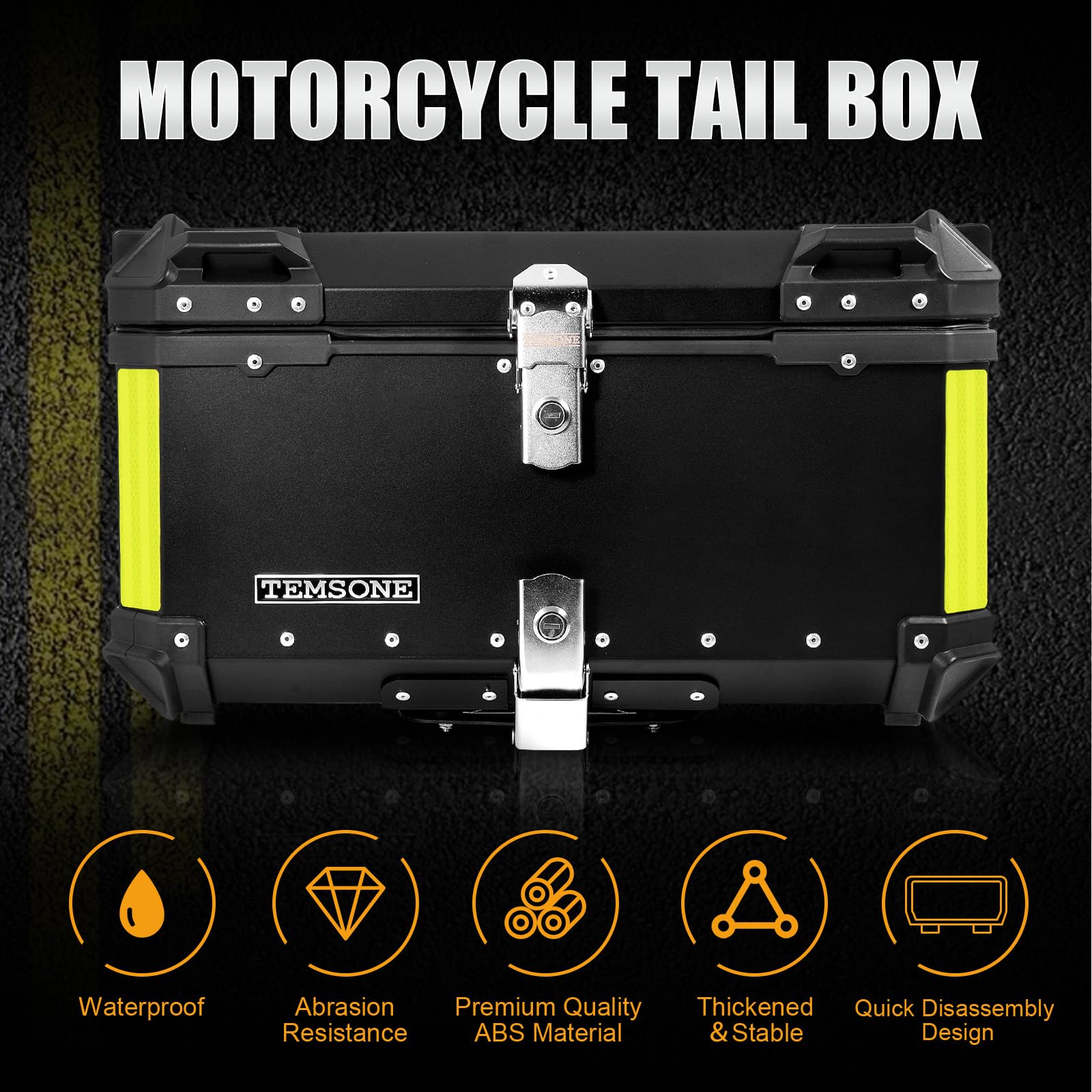 Temsone 45L Universal Motorcycle Top Case, Motorcycle Tail Box With Backrest & Handle, Waterproof Motorcycle Rear Top Box, Dual-Key Storage Carrier Case, Aluminum Trunk Tour Tail Box For Store Helmet