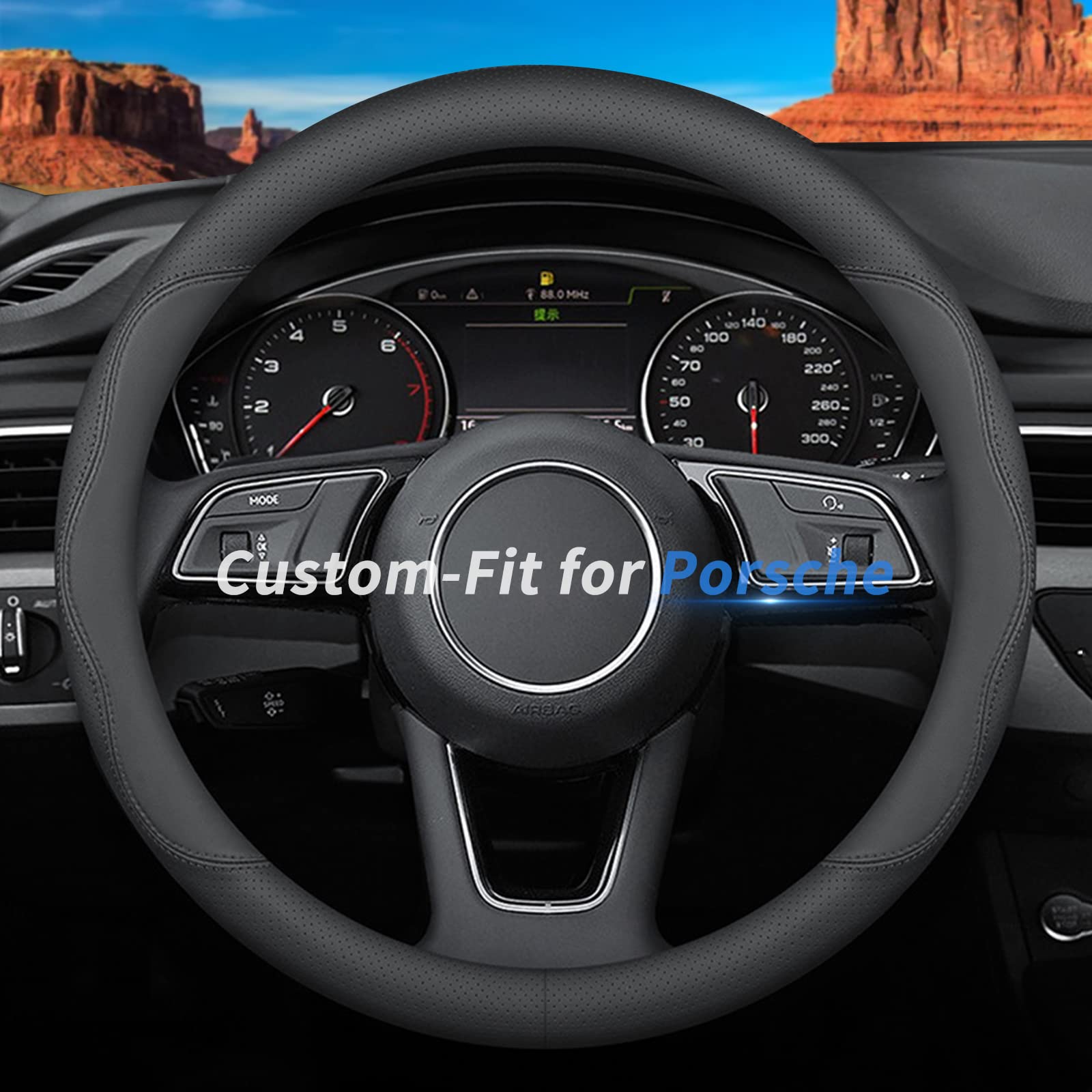Deer Route Custom-Fit For Porsche Steering Wheel Cover, Premium Leather Car Steering Wheel Cover With Logo, Non-Slip, Breathable