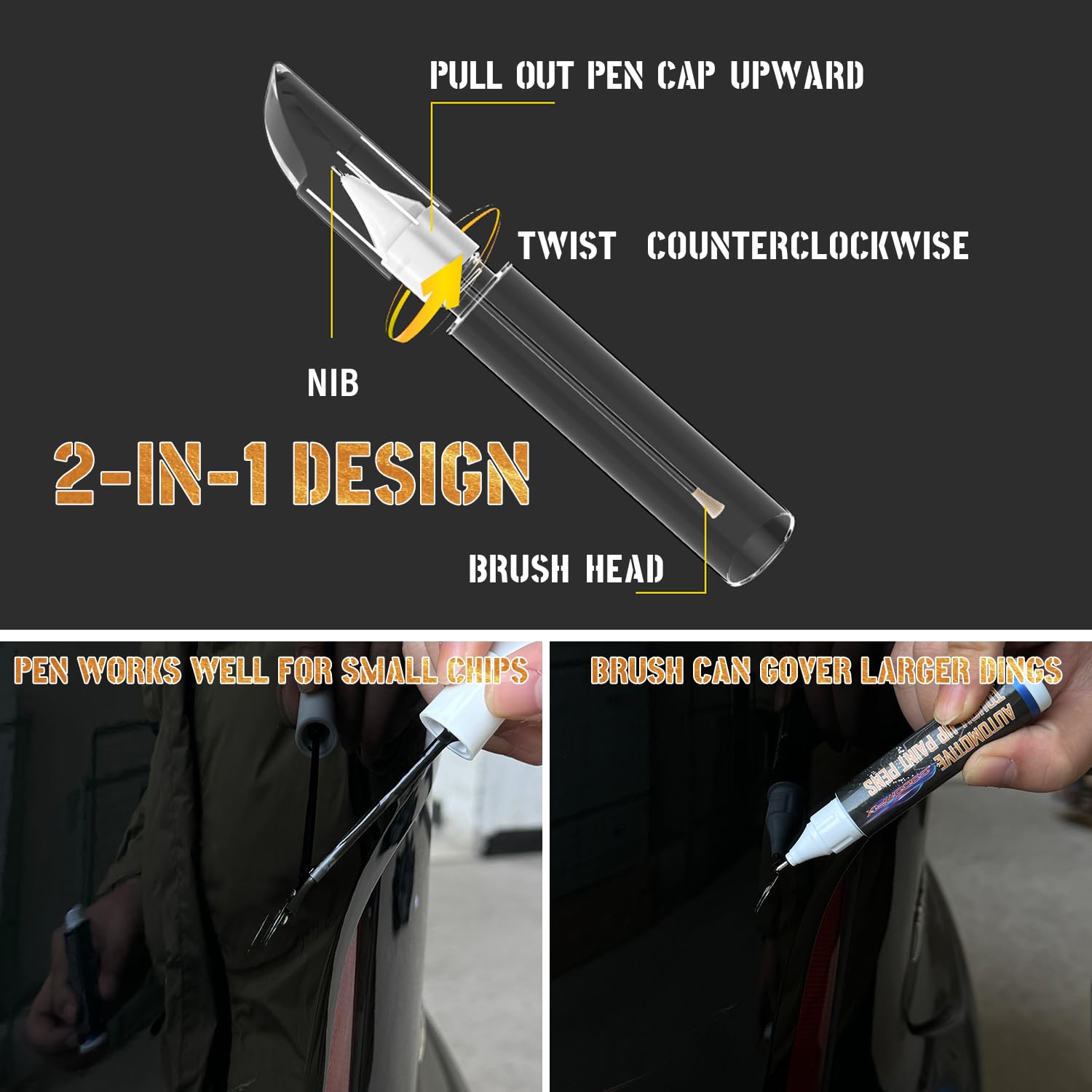 Black Touch Up Paint For Cars, Black Car Paint Scratch Repair, 2 In 1 Auto Touch Up Paint Pen, Special-Purpose Car Touch Up Paint Universal Color Black 0.7 Oz