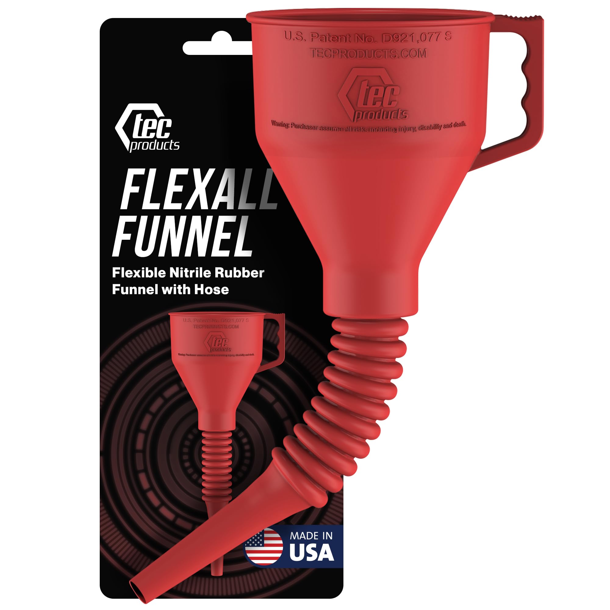 TEC Products FlexAll Funnel - Long Flexible Funnel with Hose for Automotive Use - Durable Nitrile Rubber - Ideal for Car Oil Cha