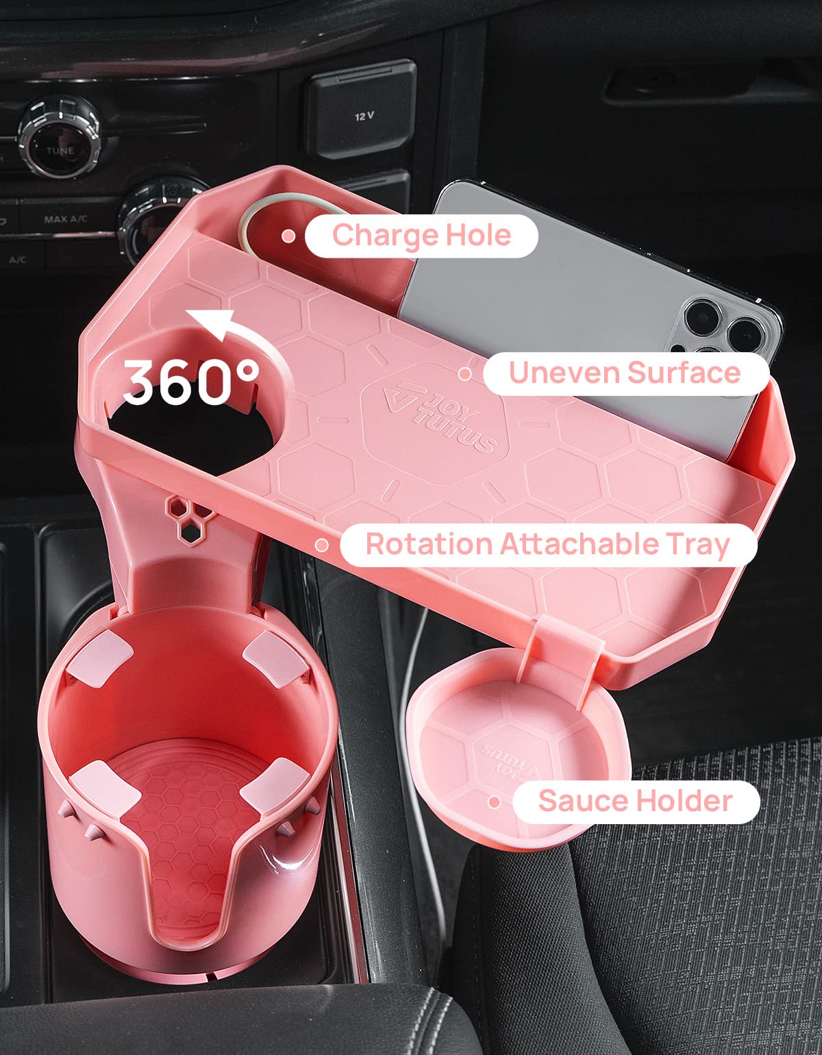 Joytutus Cup Holder Tray For Car, Car Cup Holder Expander With 360Rotation Tray, Large Cup Drink Holder Fit For Yeti/Hydro Flask