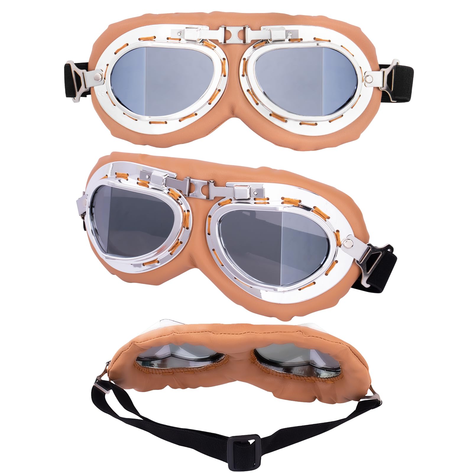 Peicees Vintage Helmet Goggles Motorcycle Goggles Bike Motorcross Pilot Goggle, Copper Silver-Silver