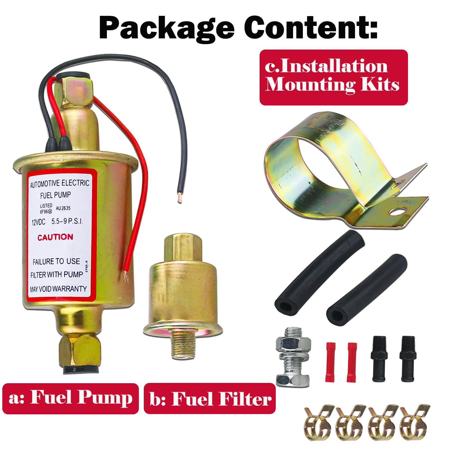 Universal Electric Fuel Pump 5-9 Psi 30Gph 12V Dc E8012S Gasoline And Diesel Fuel Pump For Carburetor Engine E8012S, Fd0002, P60