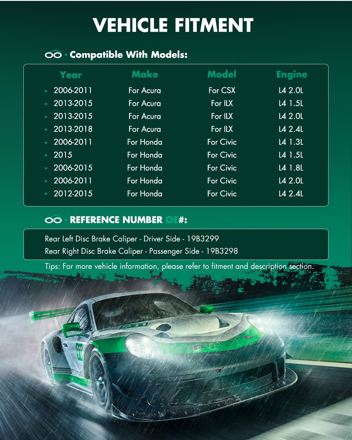 Scitoo Rear Disc Brake Caliper 19B3299 19B3298 Fit For Acura 2006-2011 2013-2018 For Honda 2006-2015(2 Brake Calipers)