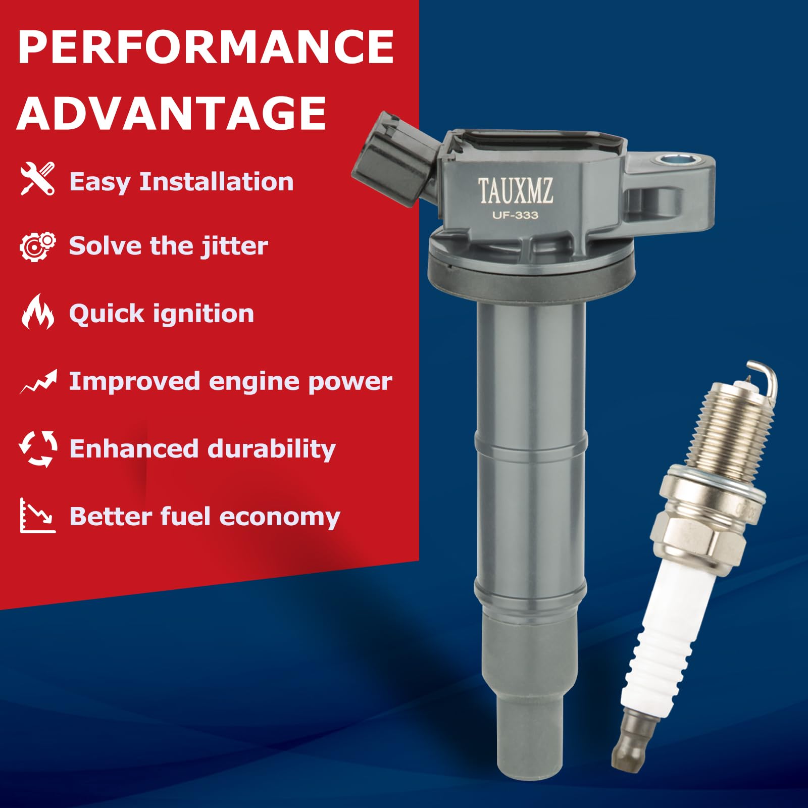 TAUXMZ Ignition Coil UF333 and Spark Plug 7092 Replacement for Toyota Camry Corolla Highlander RAV4, for Lexus HS250h, for Ponti