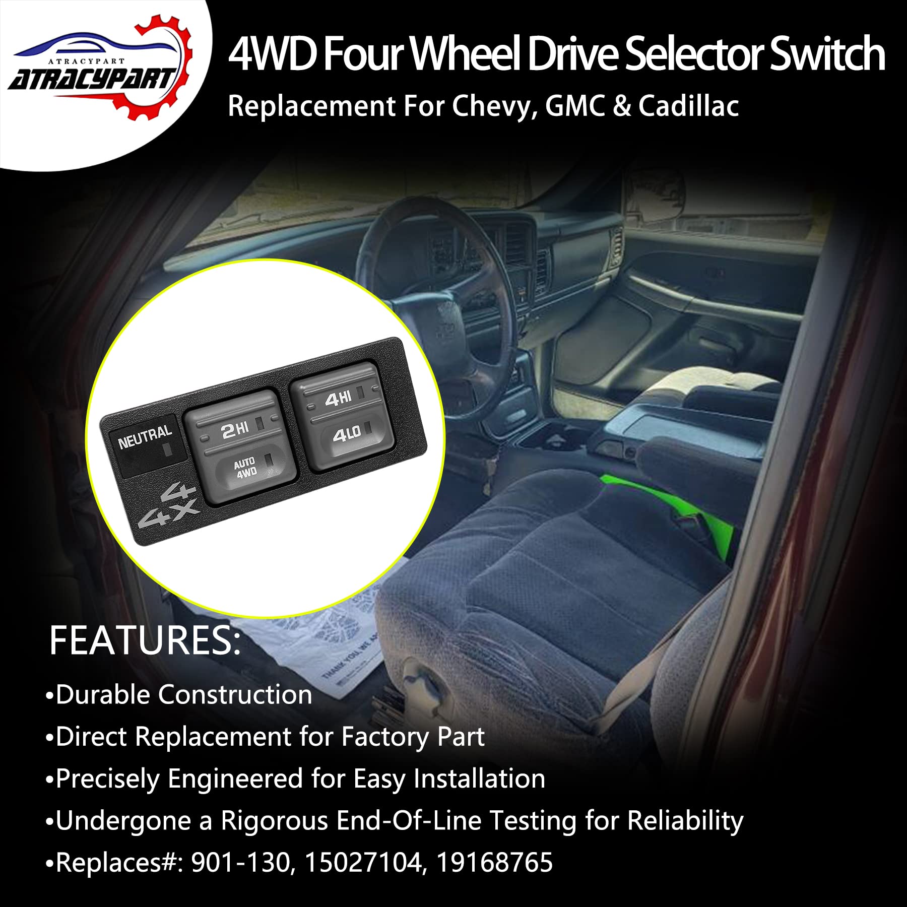 4X4 Switch 4Wd Four Wheel Drive Selector Switch | 8 Pins + 3 Pins Check Required | Replacement For 1998-2000 Chevy, Gmc 1500 2500 3500, Tahoe, Yukon, Cadillac | Replaces# 901-130, 15027104, 19168765